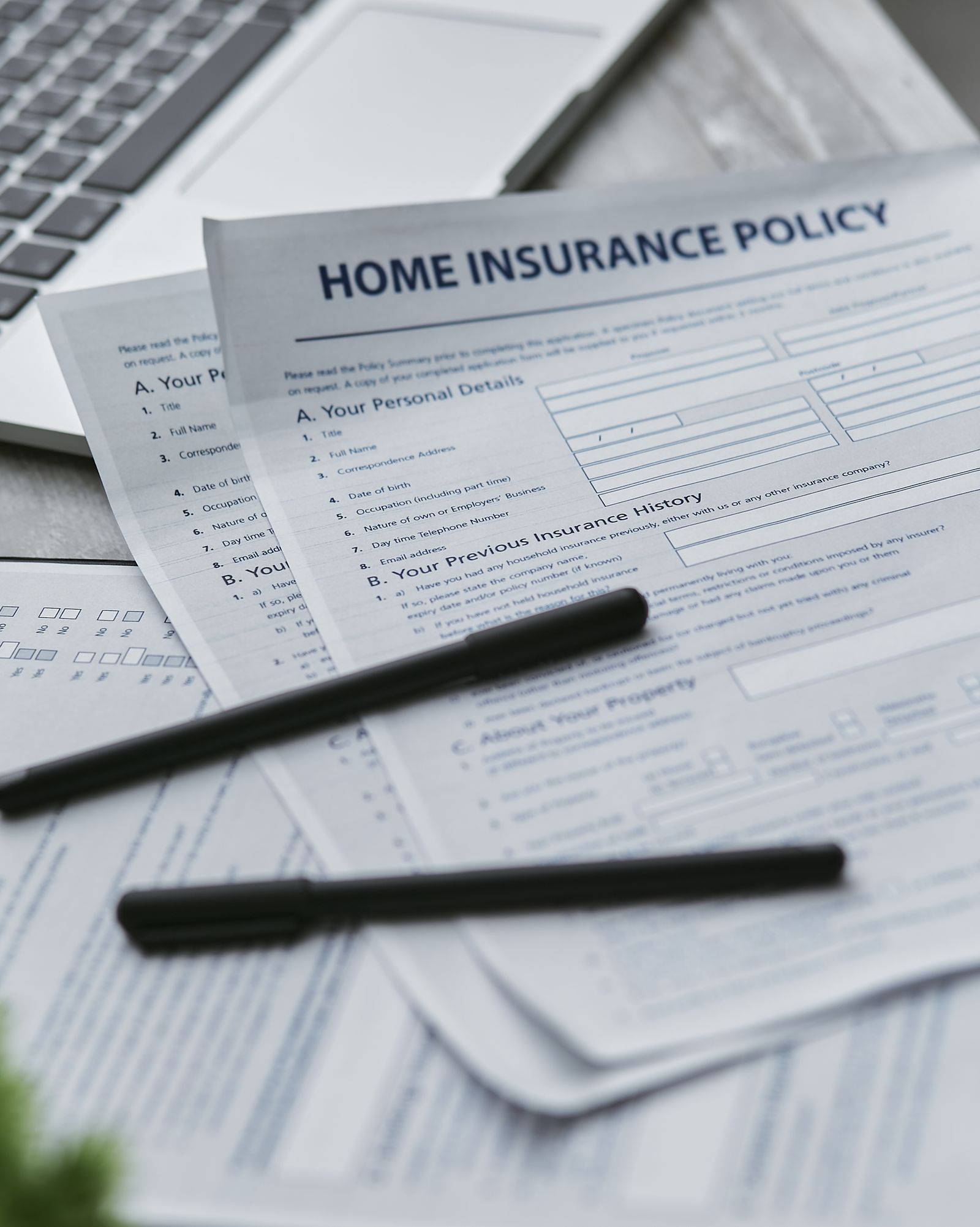 Insurance paperwork on a table